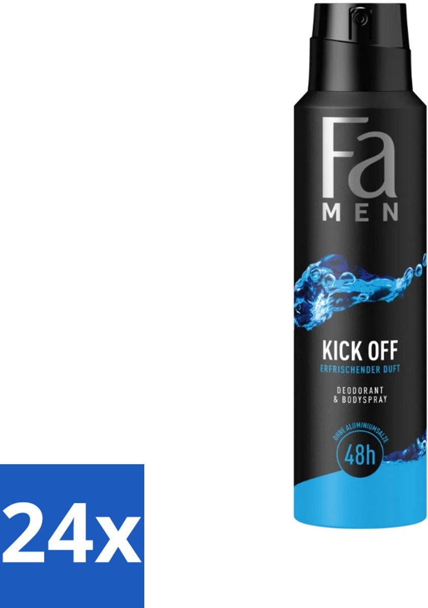 24 x Fa Men - Deodorant Lichaamsspray - Kick-Off - Verfrissend - 48 uur Bescherming - 150 ml - Deodorant Spray - 48 Uur Bescherming - Aluminiumvrije Deodorant - Verfrissend Deodorant - Huidvriendelijk Deodorant