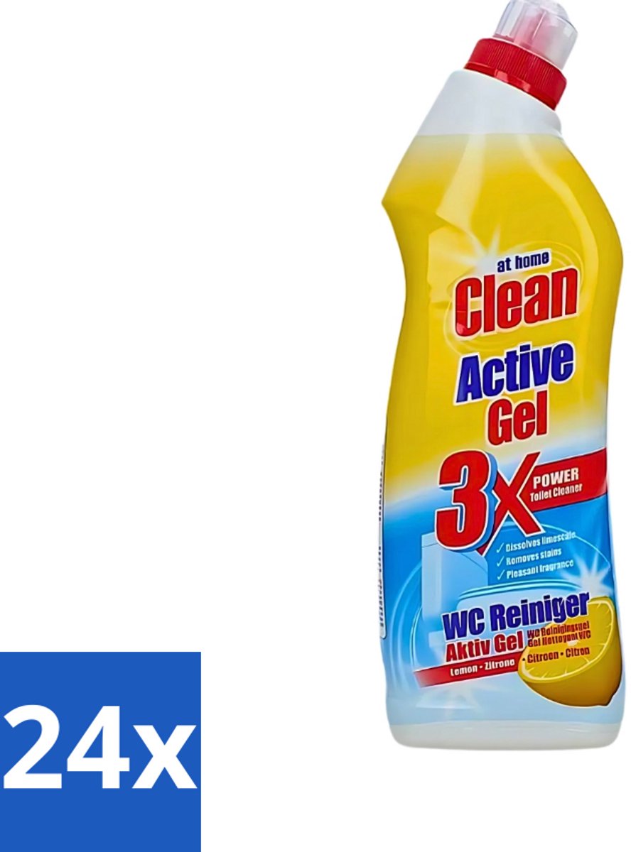 24 x At Home - Clean - Active Gel - Toiletreiniger - Lemon - Extra Krachtig - 750 ml - Toiletreiniger - Kalkverwijdering - Frisse Geur - Toilet Reinigen - Toilet Reiniger
