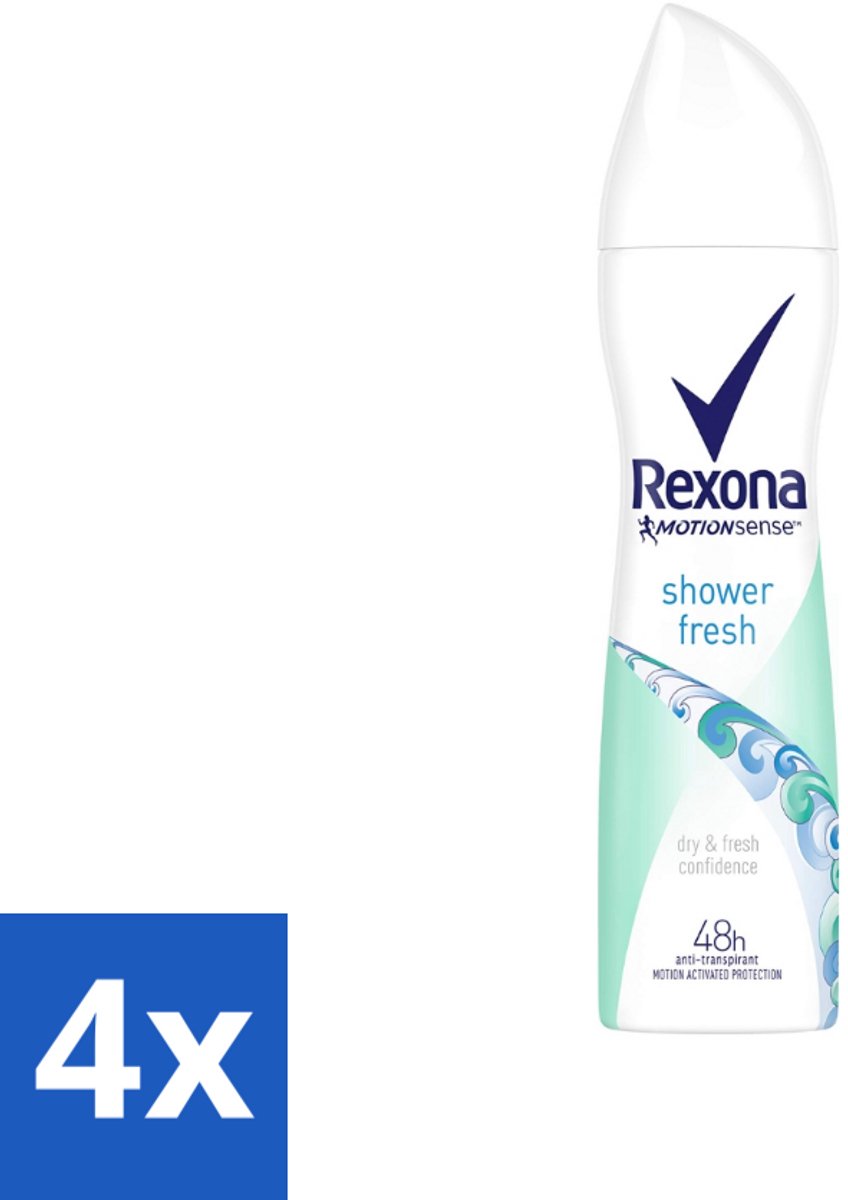 4 x Rexona - Shower Fresh - Deodorant Spray - Anti-transpirant - 150 ml - Rexona Shower Fresh - Deodorant Spray - Anti-transpirant - 48 Uur Bescherming - MotionSense™