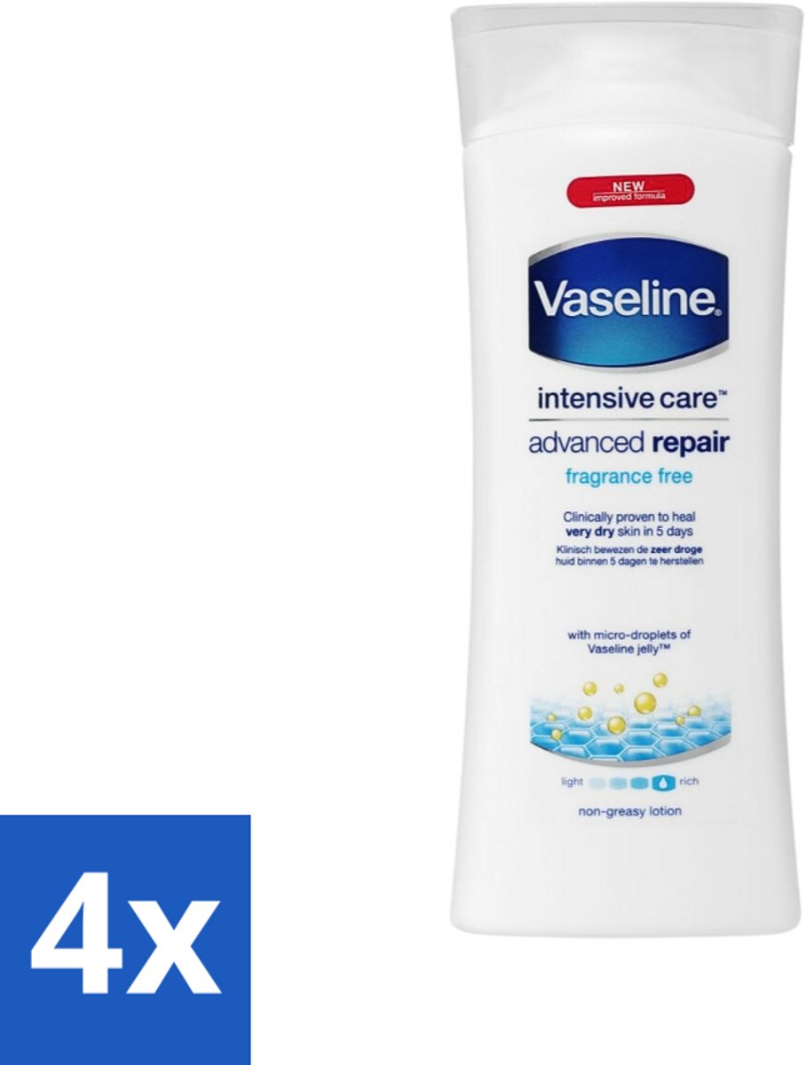 4 x Vaseline - Advanced Repair - Bodylotion - Voor Droge Huid - 400 ml - Hydratatie - Huidbarrière - Droge Huid - Gebarsten Huid - Vaseline Advanced Repair