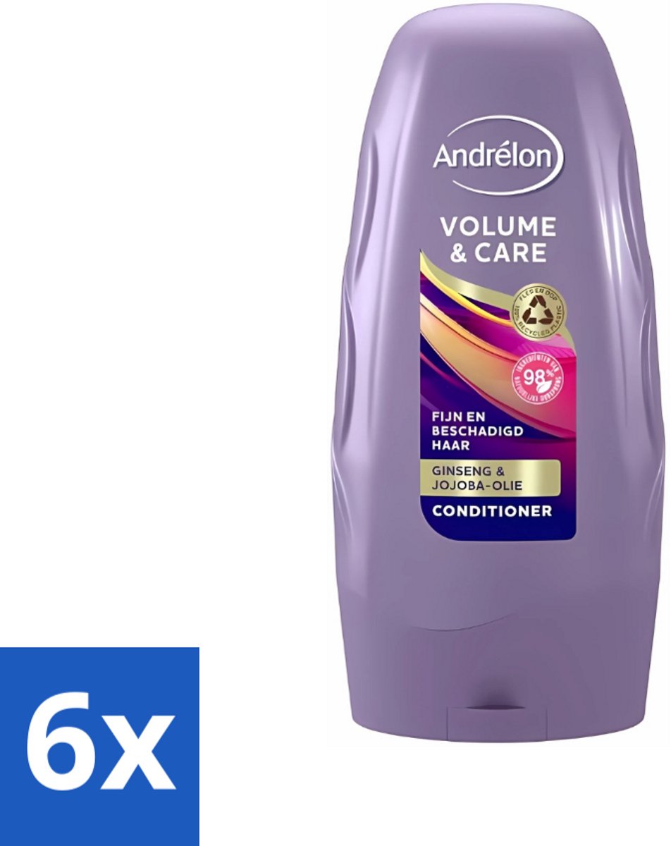 6 x Andrélon - Volume & Care - Conditioner - Voor Extra Volume - 250 ml - Volume Haar - Verzorging Haar - Ginseng Haar - Jojoba Haar - Fijn Haar