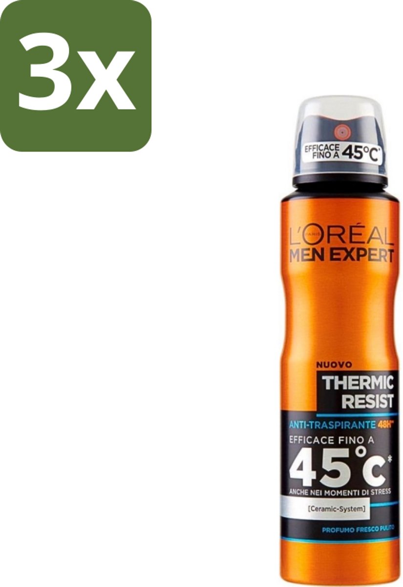 3 x L'Oréal Men Expert Deo Spray - Deodorant - Thermic Resist - 150 ml - Deodorant Spray - Thermic Resist - Transpiratie Bescherming - Fris Geur - 48 Uur Bescherming