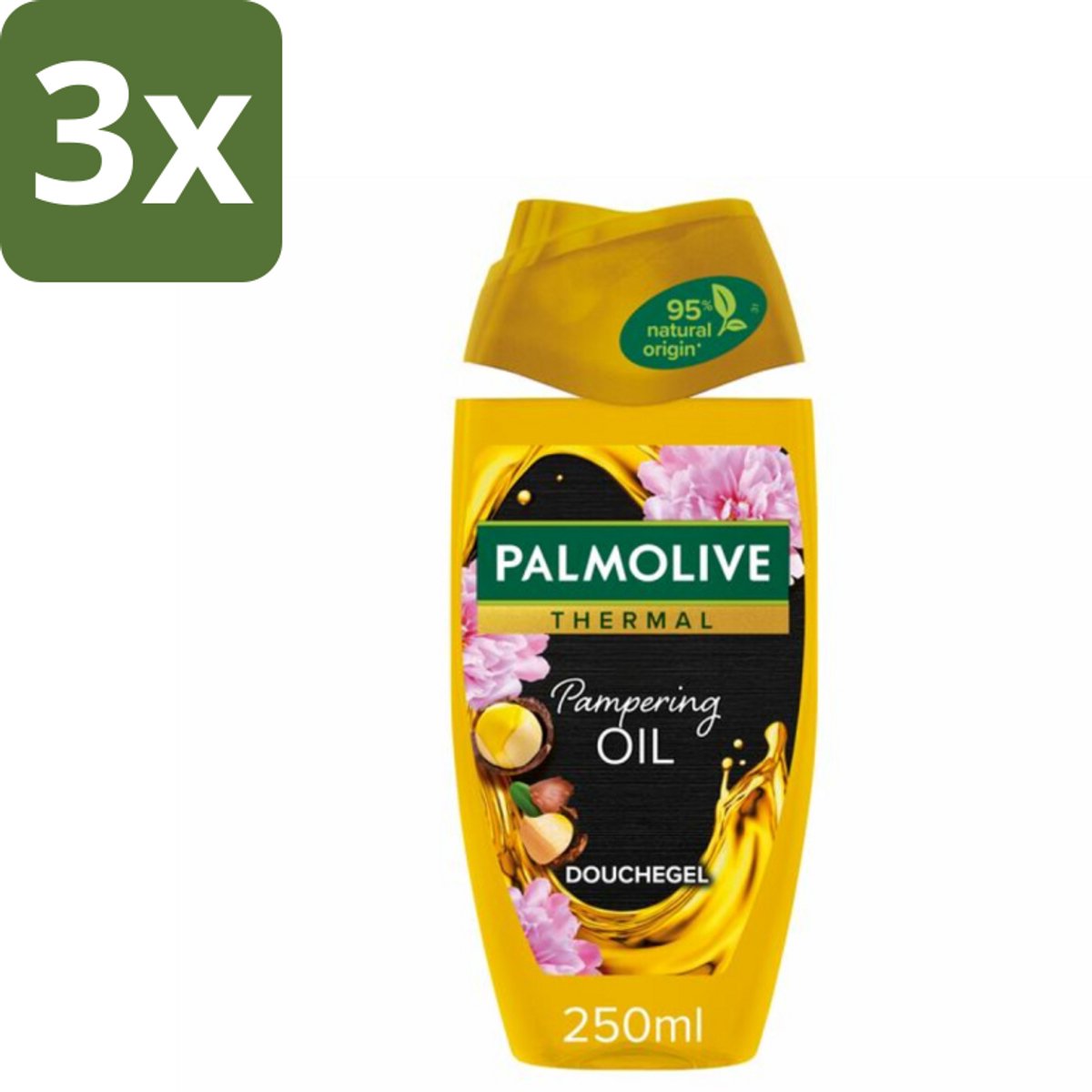 3 x Palmolive Douchegel Thermal Pampering Oil 250 ml - Douchegel - Macadamia-olie - Herstel - Hydrateren - Verzorging