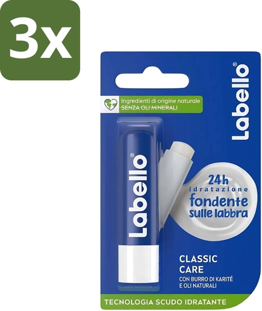 3 x Labello - Classic Care - Lippenbalsem - Voedend & Beschermend - 5.5 ml - Lippenbalsem - Lippen Verzorging - Hydratatie - Uitdroging - Droge Lippen
