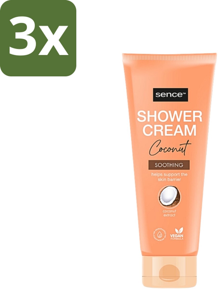 3 x Sence - Coconut - Douchecrème - Verzorgend - 200 ml - Douchecrème - Kokosgeur - Hydraterende Douchecrème - Verzorgende Douche - Tropisch Verwenmoment