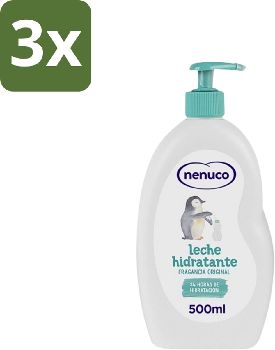 3 x Nenuco - Bodymilk - Verzorgende Bodylotion - Hydraterend - Met Pomp - 500 ml - Babyhuid Verzorging - Hydraterende Bodylotion - Bodymilk Voor Baby - Shea Butter - Dermatologisch Getest
