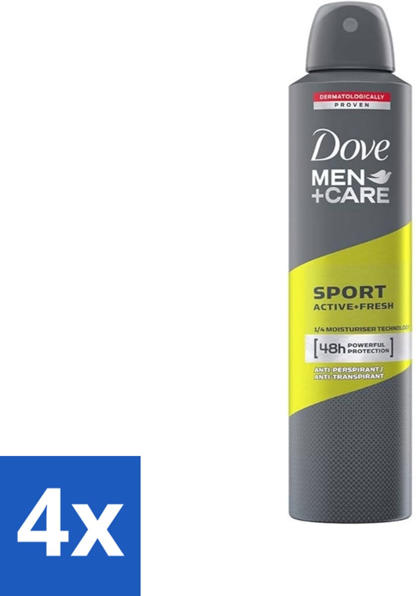 4 x Dove - Deodorant - Spray Men - Sport Active + Fresh - Energiek en verfrissend - 250 ml - Sport Deodorant - Anti-transpirant - Zweetbehandeling - Frisheid - Energie