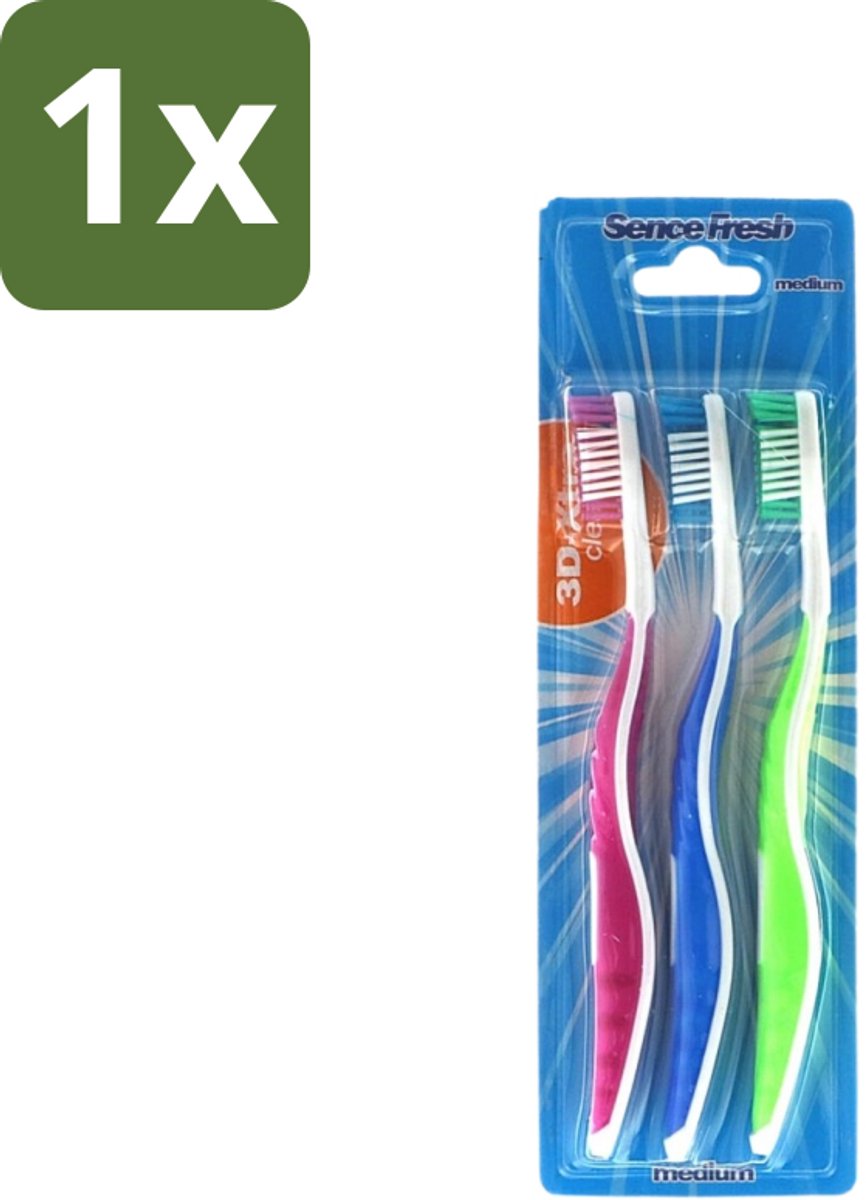 1 x Sence - Fresh 3D-Extra Clean - Tandenborstels - Medium - 3 Tandenborstels - Tandenborstel - Tandenborstels - Tandenborstel Set - 3D-ontwerp - Tandenborstel Medium