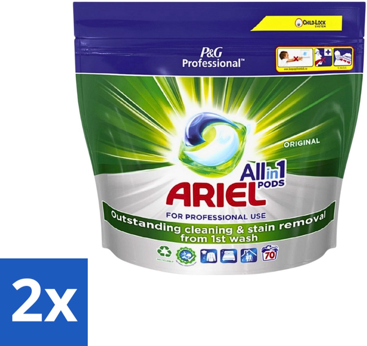 2 x Ariel - Original - All-In-1 Wasmiddel Pods - Krachtige Vlekverwijdering - 70 Wasbeurten - Wasmiddel - Vlekverwijdering - Wasmachine - Wasmiddel Pods - Krachtige Reiniging