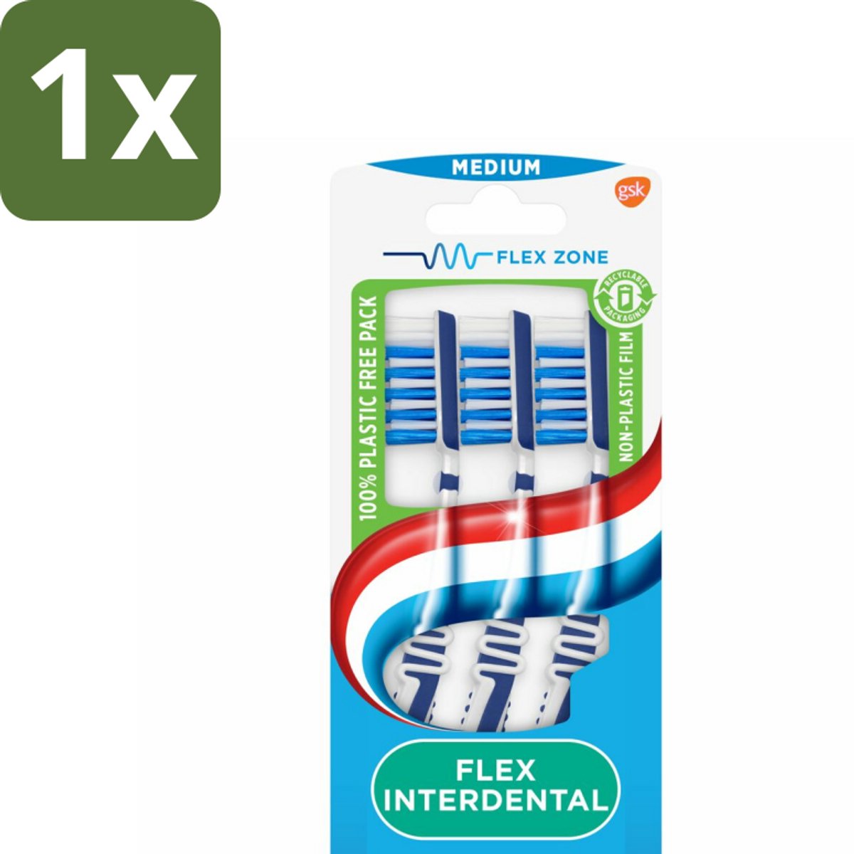 1 x Aquafresh Tandenborstel Flex Interdental Medium 3 stuks per verpakking - Tandenborstel - Tandenborstel Flex - Interdentale Reiniging - Tandplak Verwijderen - Mondhygiëne