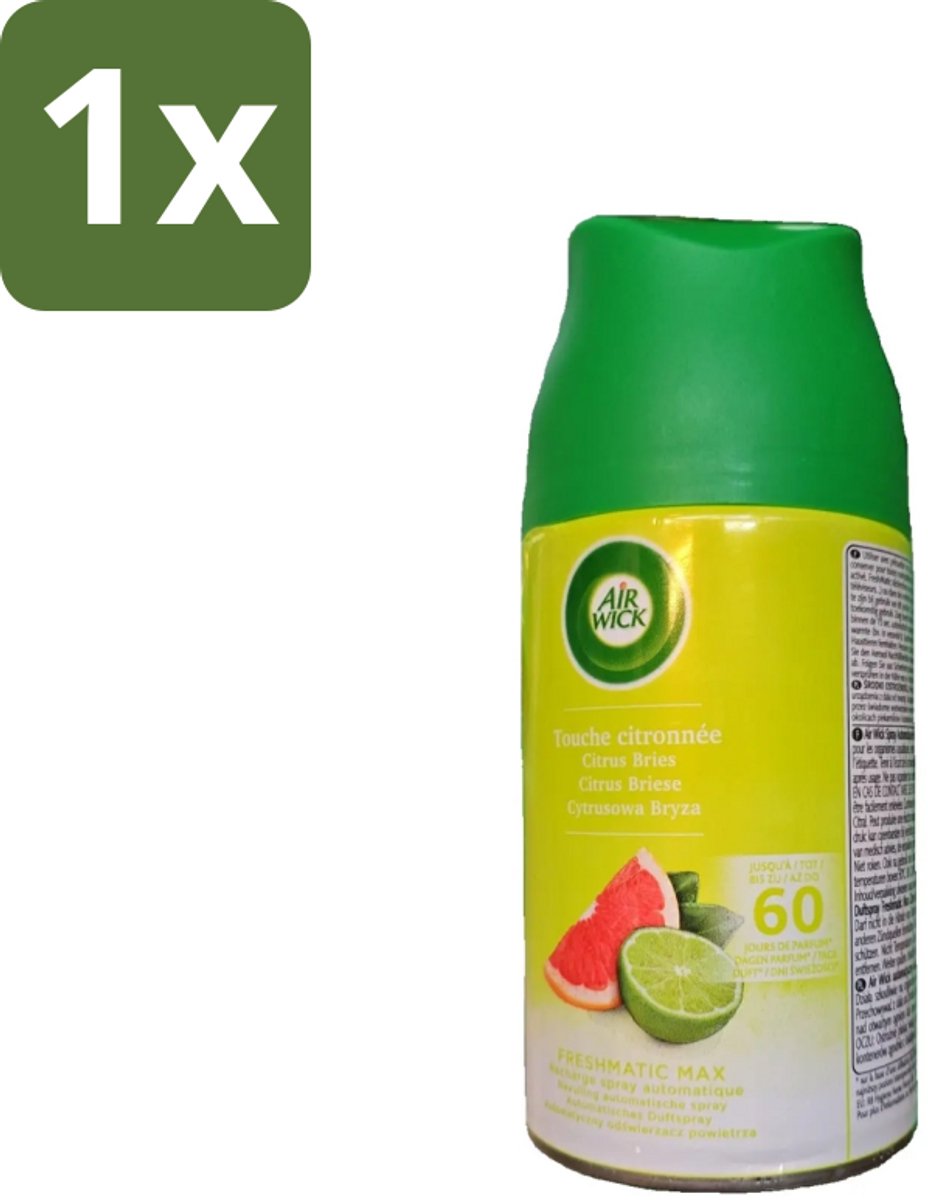 1 x Air Wick - Luchtverfrisser Navulling - Citrus Bries - Automatische Spray - 250 ml - Luchtverfrisser - Citrusgeur - Geurverspreiding - Automatische Geur - Geurstop