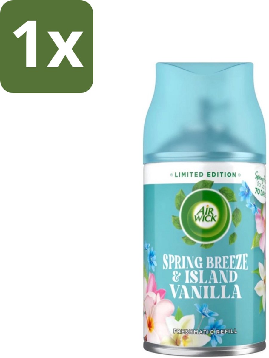 1 x Air Wick - Luchtverfrisser Navulling - Lentebries & Eilandvanille - Automatische Spray - 250 ml - Luchtverfrisser - Navulling - Geur - Lente - Eilandvanille