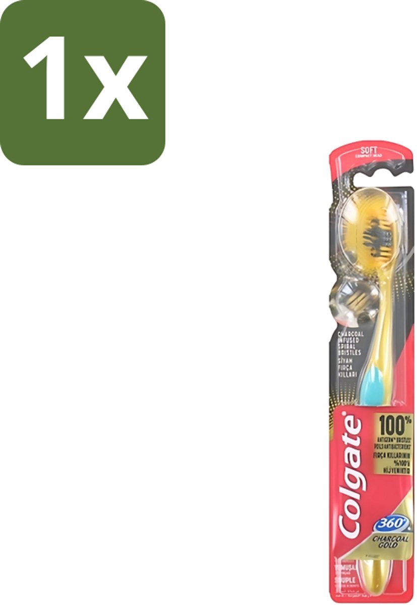 1 x Colgate - Tandenborstel - 360 Charcoal Gold Soft - Zwart/Goud - 1 Tandenborstel - Tandenborstel - Houtskool - Tanden Reinigen - Tanden Witter Maken - Tandenborstel Zacht
