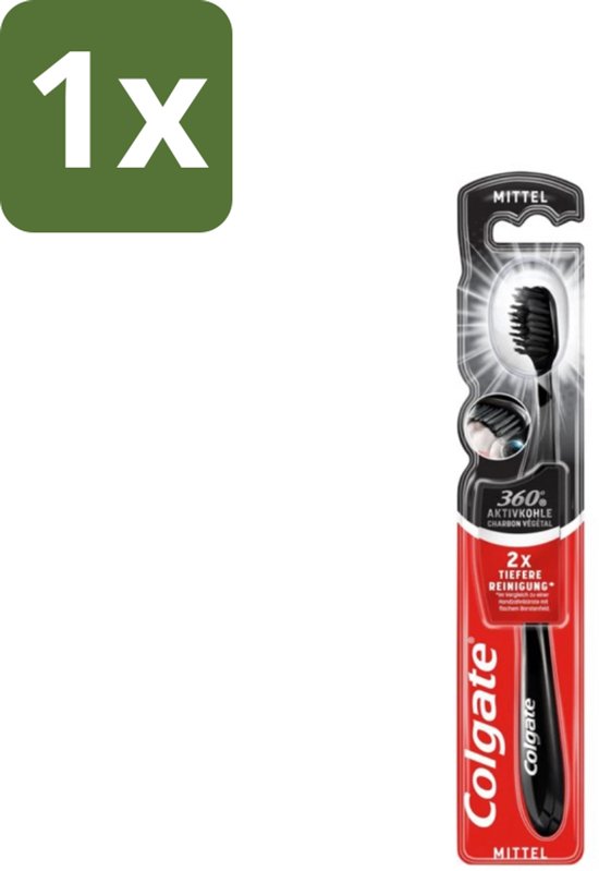 Brosse à dents Colgate 360° Charcoal Black, medium, avec nettoyage à 360 degrés.