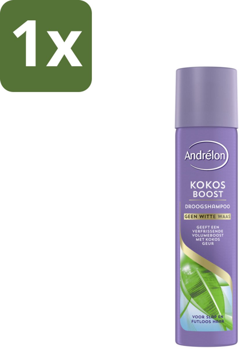 1 x Andrélon Droogshampoo Kokos Boost 245 ml - Droogshampoo - Kokos Boost - Volume Haar - Fris Haar - Vet Absorberend