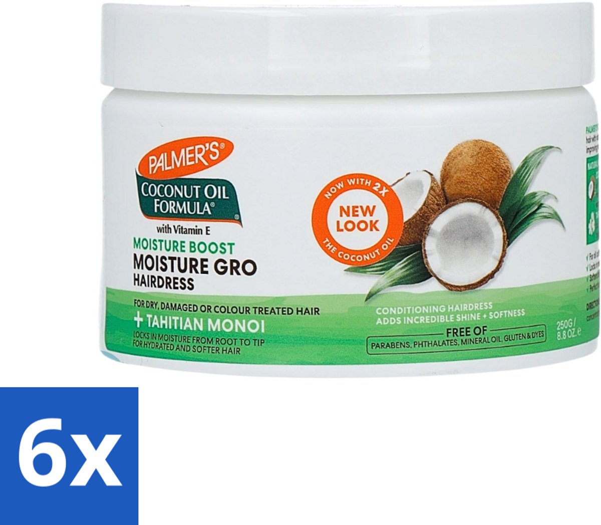 Palmers - Cremespoeling - Coconut Oil - Condit Pot - 250 ml - Voordeelverpakking - 6 stuks