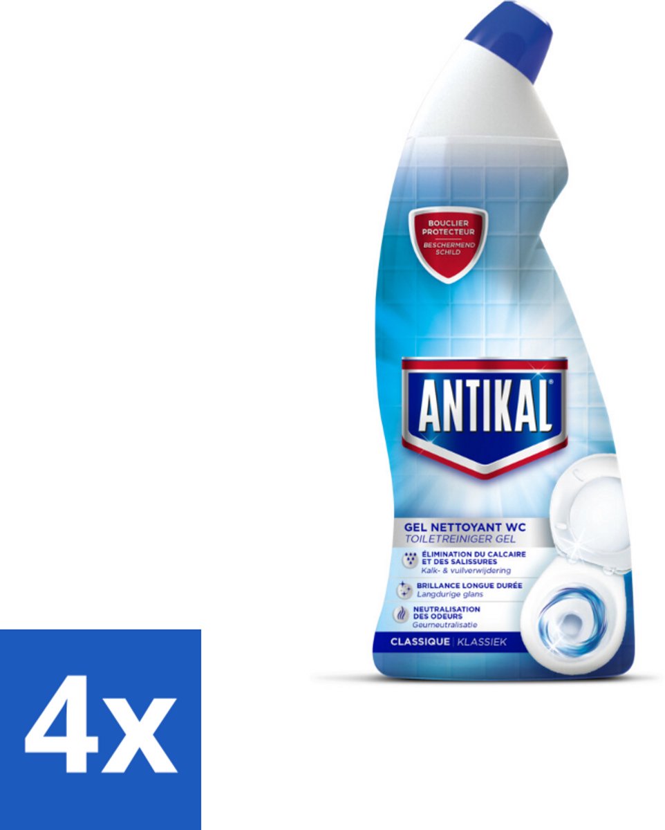 4 x Antikal WC Gel 750 ml - Toiletreiniger - Kalkverwijdering - Frisheid - Geurcontrole - Toilet Reinigen