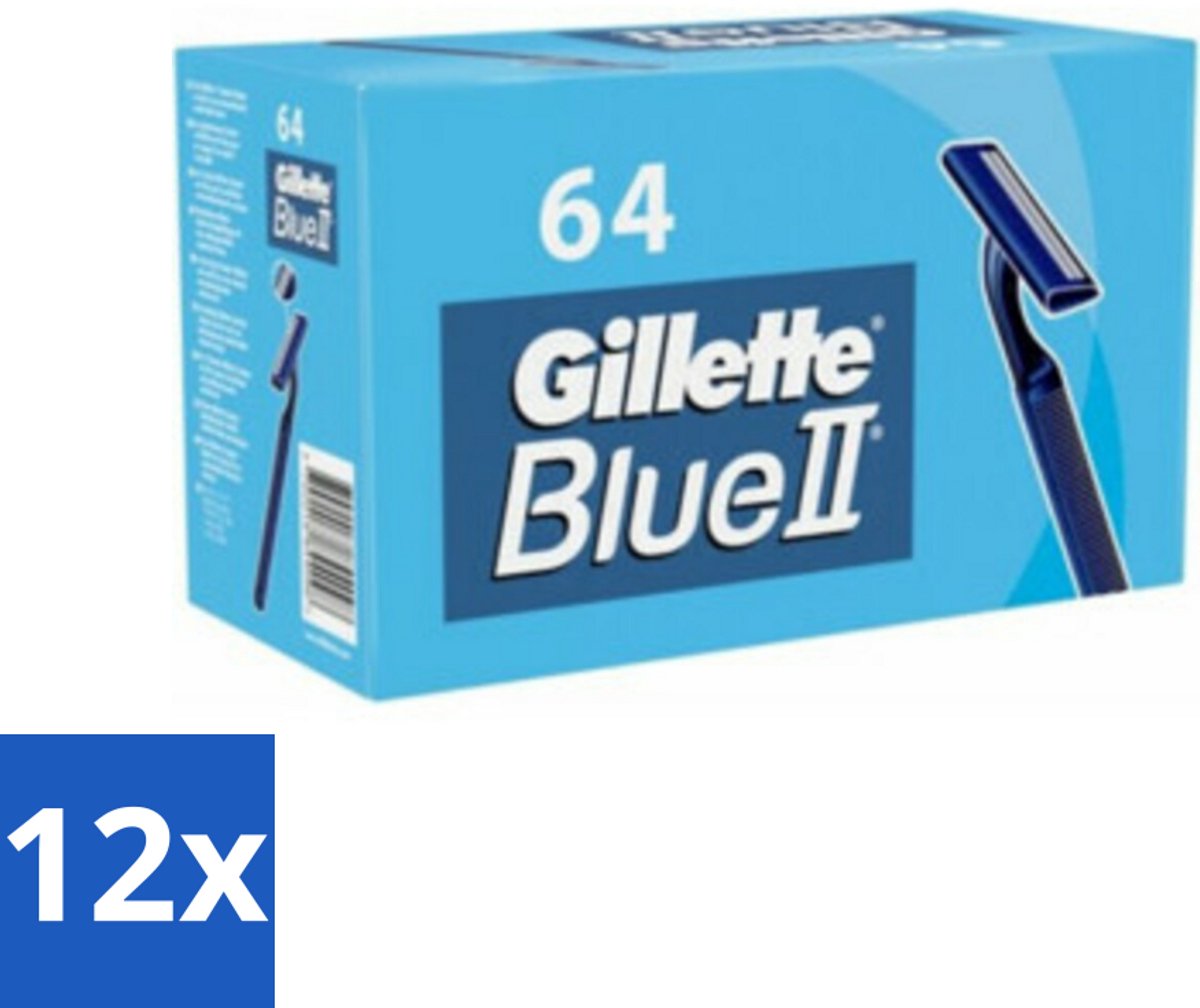 12 x Gillette - Blue 2 - Wegwerpscheermesjes - Duurzaam en comfortabel - 64 Scheermesjes - Scheermesjes - Wegwerpscheermesjes - Gillette Blue Ii - Scheerbeurt - Comfortabel Scheren