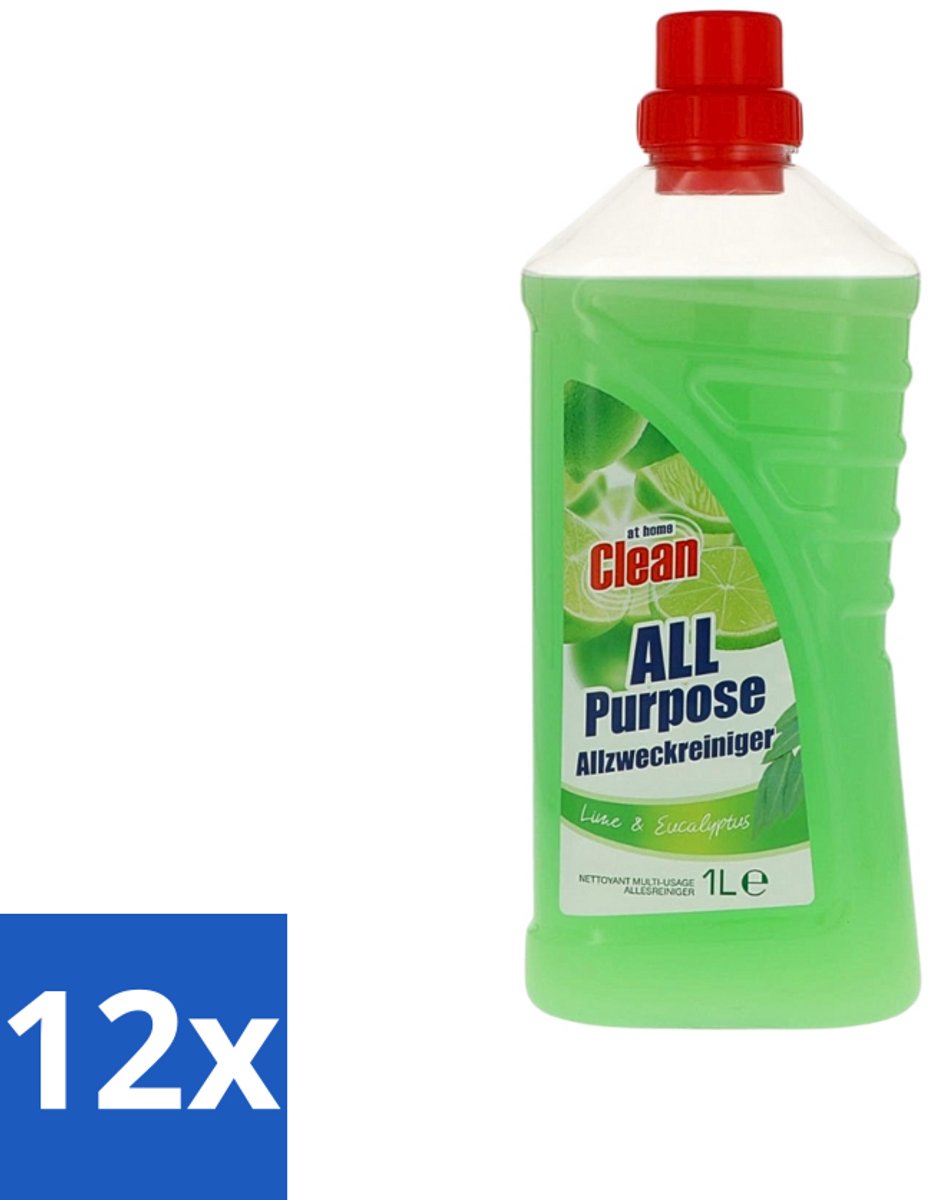 12 x At Home - Clean - Allesreiniger - Limoen & Eucalyptus - 1 L - Allesreiniger - Reiniging - Limoen - Eucalyptus - Vloer