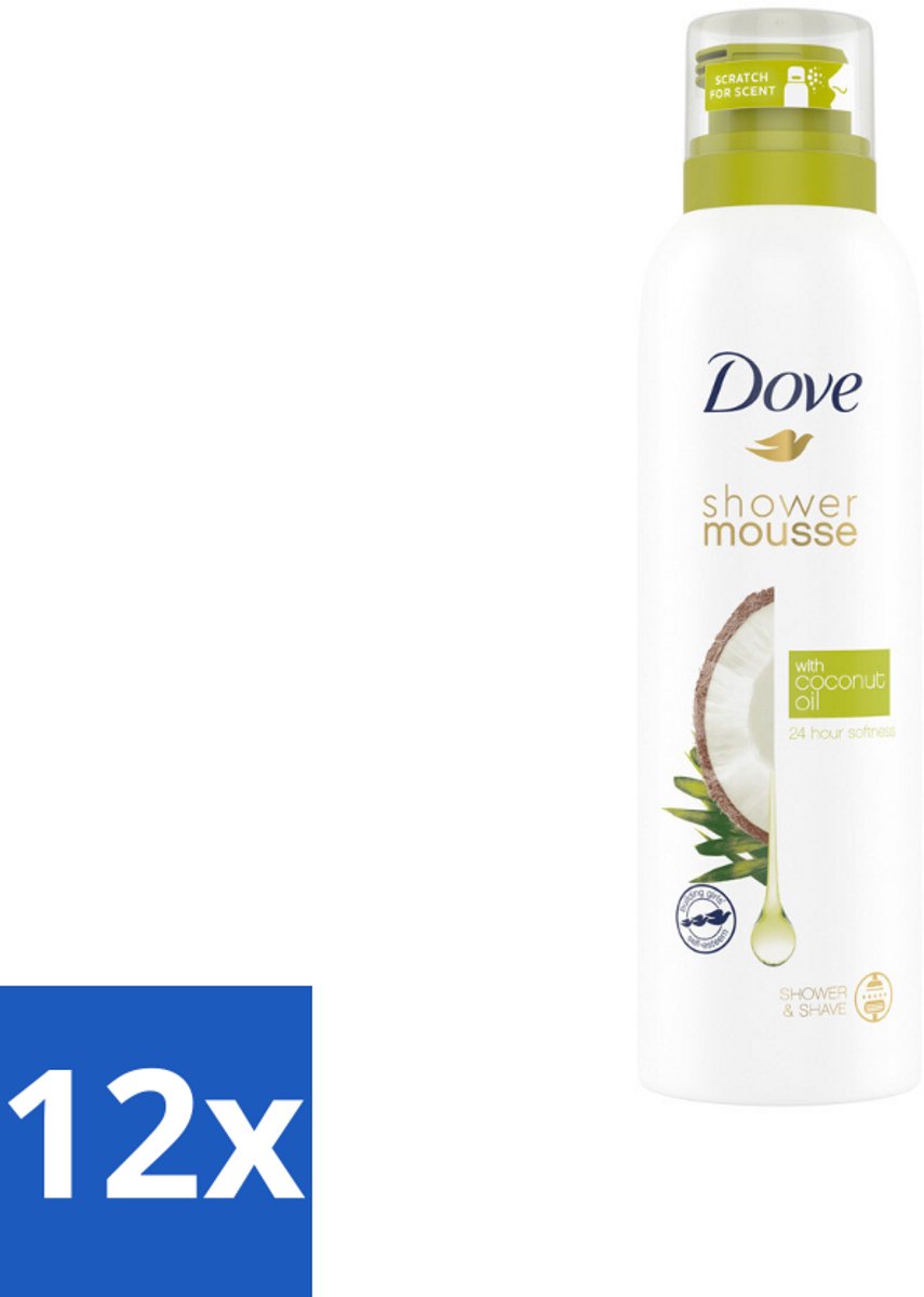 12 x Dove Shower Foam Coconut Oil 200 ml - Douche Mousse - Kokosolie Douche - Huid Verzorging - Scheer Mousse - Huid Hydraatatie