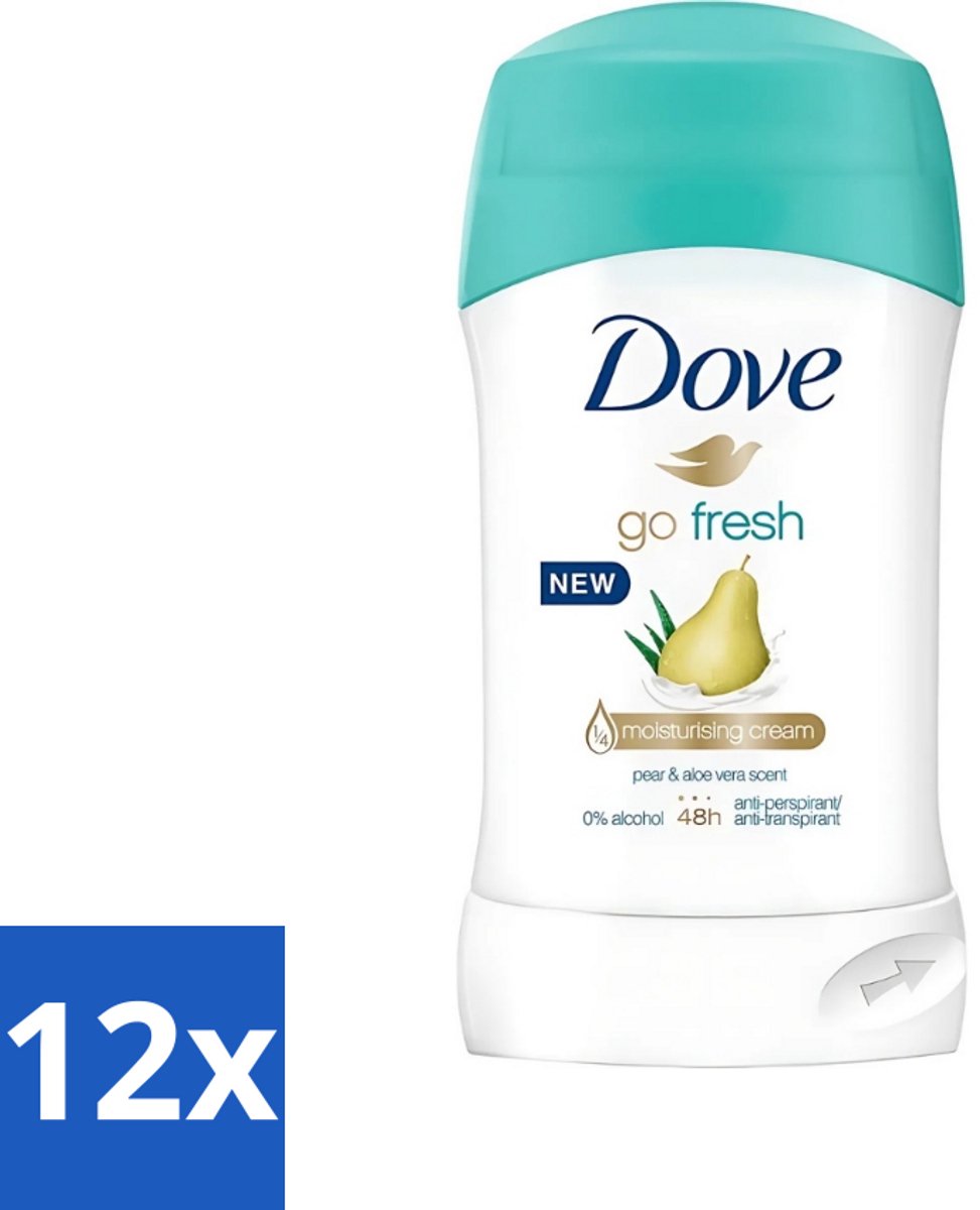 12 x Dove - Deodorant - Stick Go Fresh Pear & Aloe Vera - Frisse geur en bescherming - 40 ml - Dove Go Fresh - Deodorant Stick - Peer En Aloë Vera - Zweetbevochtiging - 48 Uur Bescherming