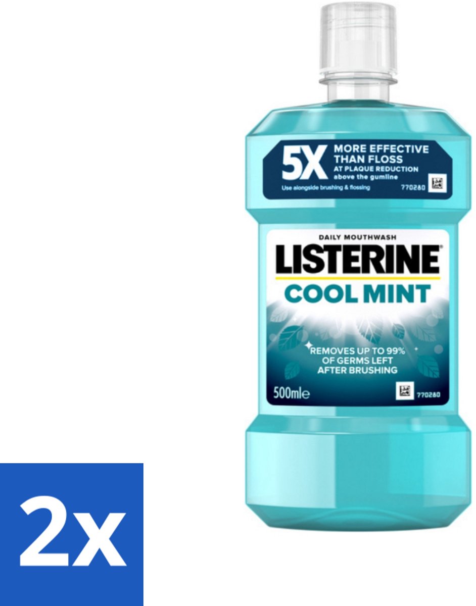 2 x Listerine - Mondwater - Cool Mint - Verfrissend - 500 ml - Mondwater - Mondspoeling - Antibacterieel Mondwater - Frisse Adem - Tandplak