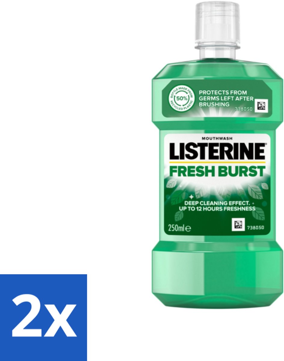 2 x Listerine - Mondwater - Fresh Burst - 250 ml - Mondwater - Mondspoeling - Antibacterieel Mondwater - Frisse Adem - Tandplak