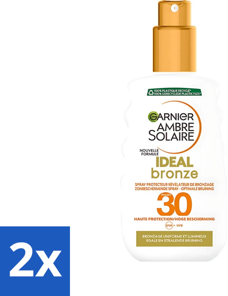 2 x Garnier - Ambre Solaire - Ideal Bronze - Zonnebrandspray - SPF 30 - 200 ml - Zonbescherming - Bruin - Zonnebrand - SPF 30 - Huidverzorging