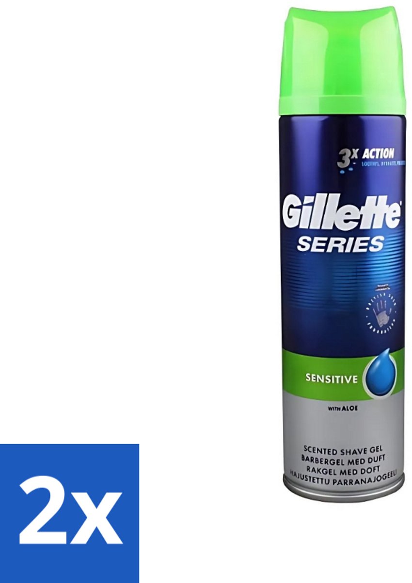 2 x Gillette Series - Scheergel - Sensitive - Aloe Vera - Voor de gevoelige huid - 200 ml - Gevoelige Huid - Scheergel - Scheren - Roodheid - Irritatie