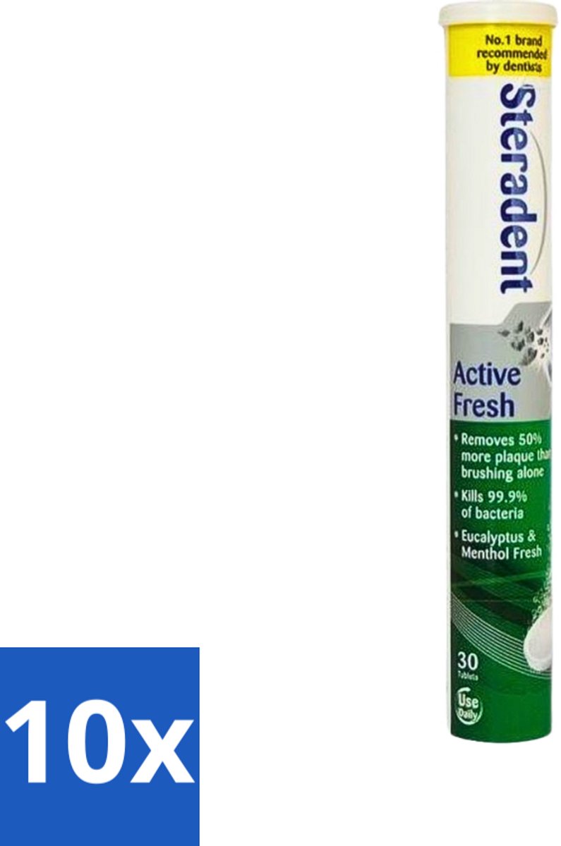 Steradent - Reinigingstabletten - Active Fresh - Voor Kunstgebitten - 30 Tabletten - Bulkverpakking - 10 stuks
