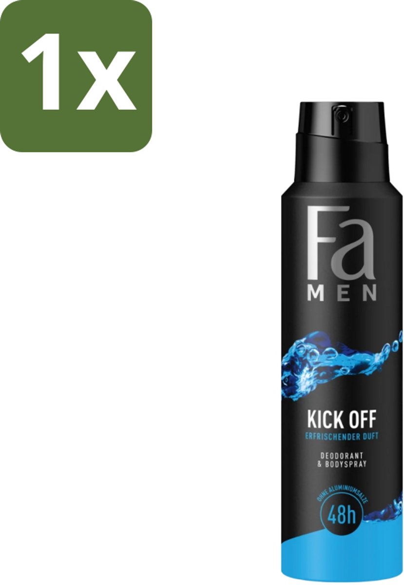 1 x Fa Men - Deodorant Lichaamsspray - Kick-Off - Verfrissend - 48 uur Bescherming - 150 ml - Deodorant Spray - 48 Uur Bescherming - Aluminiumzouten - Verfrissend - Huidvriendelijk
