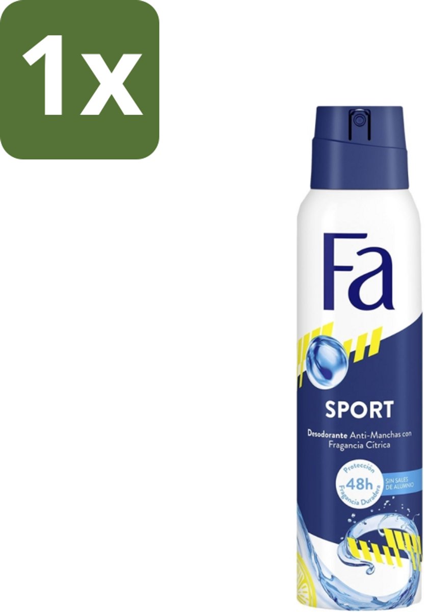 1 x Fa - Deodorant Spray - Sport - Citroen - Tegen Vlekken - 48 uur Bescherming - 150 ml - Deodorant Spray Sport - Citroengeur - Anti Vlekken - 48 Uur Bescherming - Zweetgeur Bestrijding