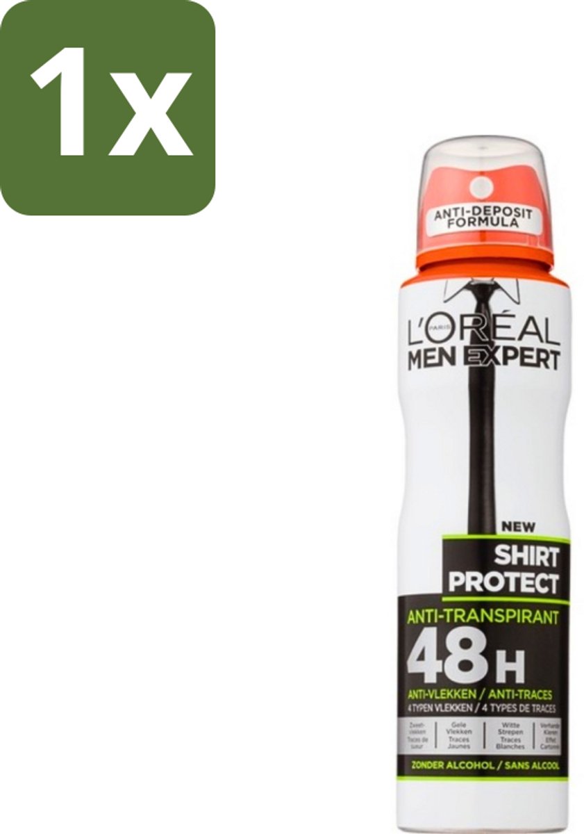 1 x L'Oréal Men Expert Shirt Protect - Deodorant - 150 ml - Deodorant Spray - Deodorant Spray - Anti-zweet - Anti-gele Vlek - Anti-witte Strepen - Kledingbescherming