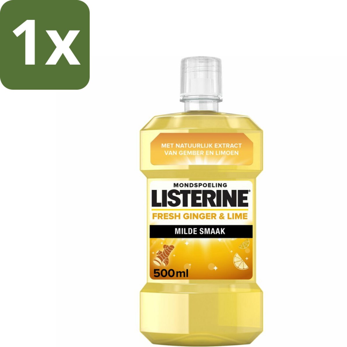1 x Listerine - Mondwater - Fresh Ginger & Lime - 500 ml - Mondspoeling - Gember En Limoen - Tandplak - Bacteriën - Fluoride
