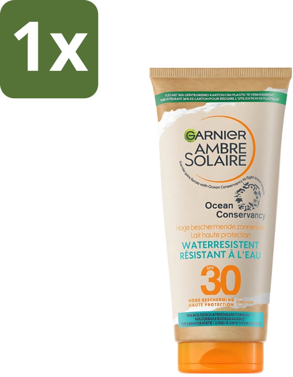 1 x Garnier - Ambre Solaire - Waterresistente Beschermende Zonnebrandmelk - SPF 30 - 175 ml - Zonbescherming - Zonnebrandmelk - SPF 30 - Waterresistent - Huidbescherming