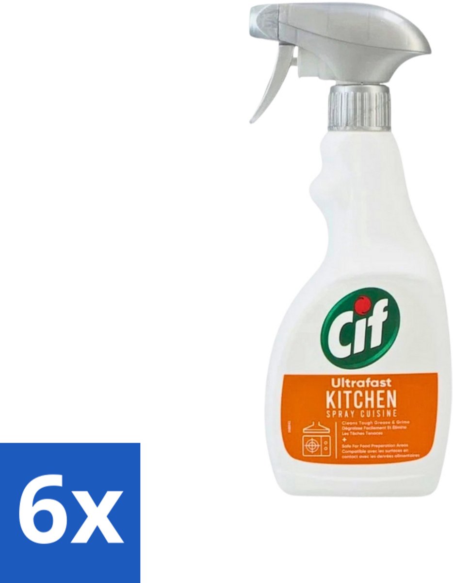 6 x Cif - Keuken Spray - Super Snel - Verwijdert Hardnekkig Vuil - 500ml - Keuken Schoonmaken - Vet Verwijderen - Keuken Vuil Verwijderen - Snel Schoonmaken - Voedselbereidingsoppervlakken