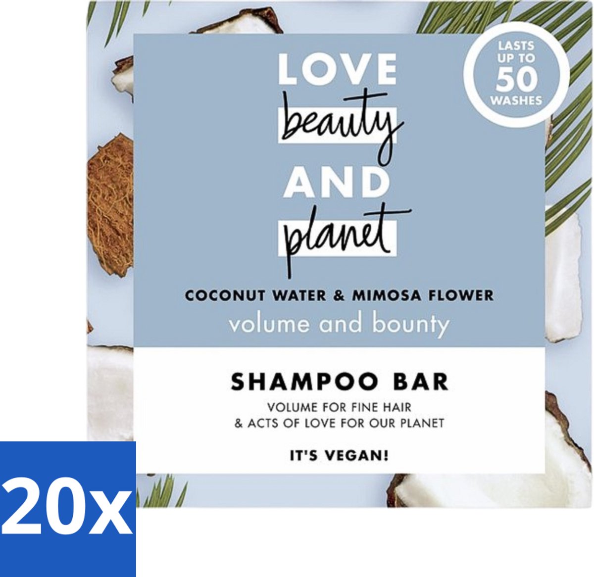Love Beauty and Planet - Shampoo Bar - Coconut Water & Mimosa Flower - Hydratatie & Volume - 90 g - Bulkverpakking - 20 stuks