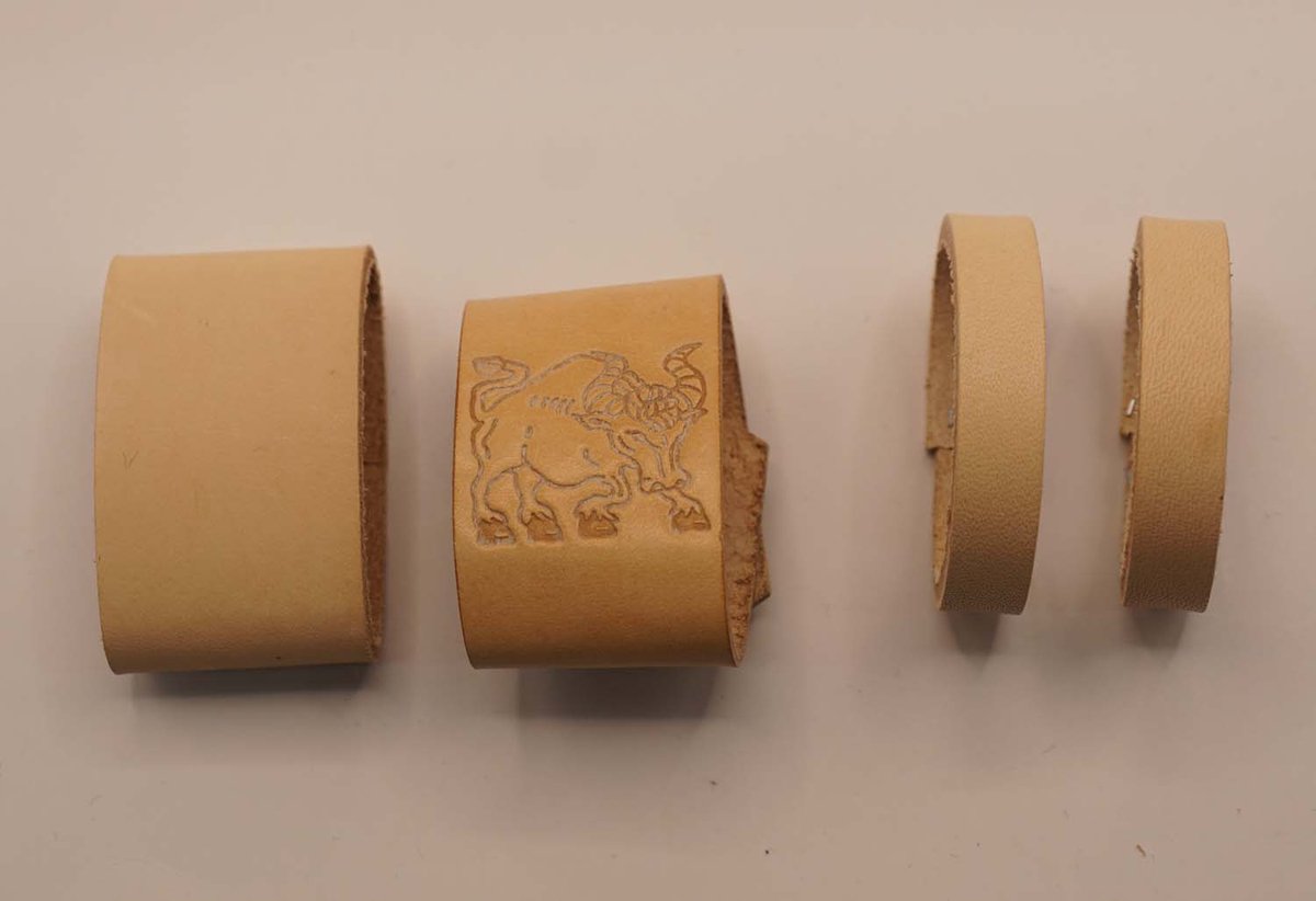 4 Lederen riem lusjes voor broekriem van 4 cm breed 1x sterrenbeeld STIER 3 cm breed, 2x smalle uni 1 cm breed, 1x breed uni 3 cm breed - riem lusjes die je zelf kunt verven - riem lusje vervangen omdat die verloren is