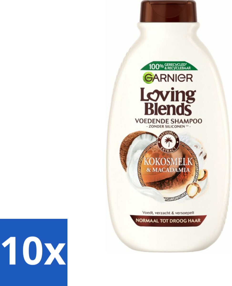 10 x Garnier Loving Blends Kokosmelk en Macadamia Shampoo 300 ml - Kokosmelk Shampoo - Macadamia Shampoo - Voedend Haarverzorging - Droog Haar Shampoo - Normaal Haar Shampoo