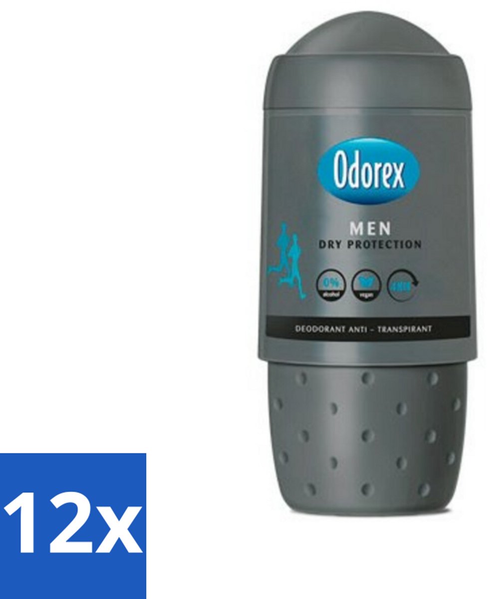 12 x Odorex Deodorant Roller For Men Dry Protection 50 ml - Mannelijke Deodorant - Anti-transpirant - Zweetbescherming - Alcoholvrije Deodorant - Droge Oksels