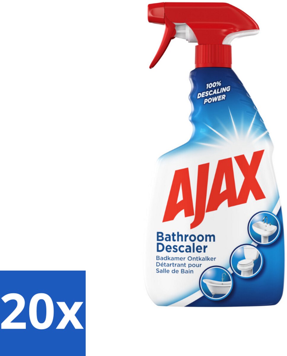 20 x Ajax Badkamerspray 750 ml - Badkamerontkalker - Ontkalker Spray - Hardnekkig Vet Verwijderen - Kalkaanslag Voorkomen - Badkamer Reinigen