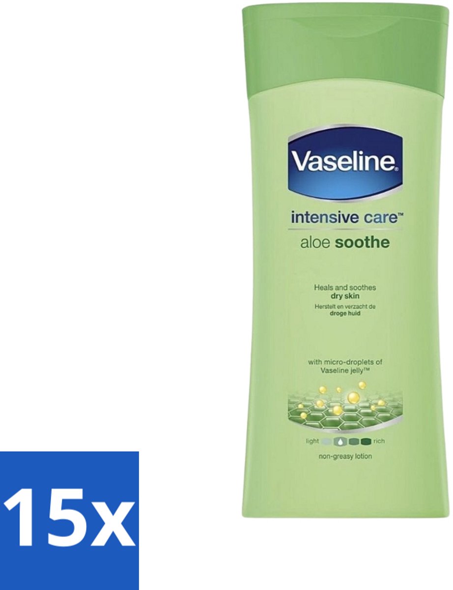 15 x Vaseline - Aloe Soothe - Bodylotion - Verfrissend - 400 ml - Bodylotion - Aloë Vera - Hydratatie - Huidverzorging - Huidverlichting