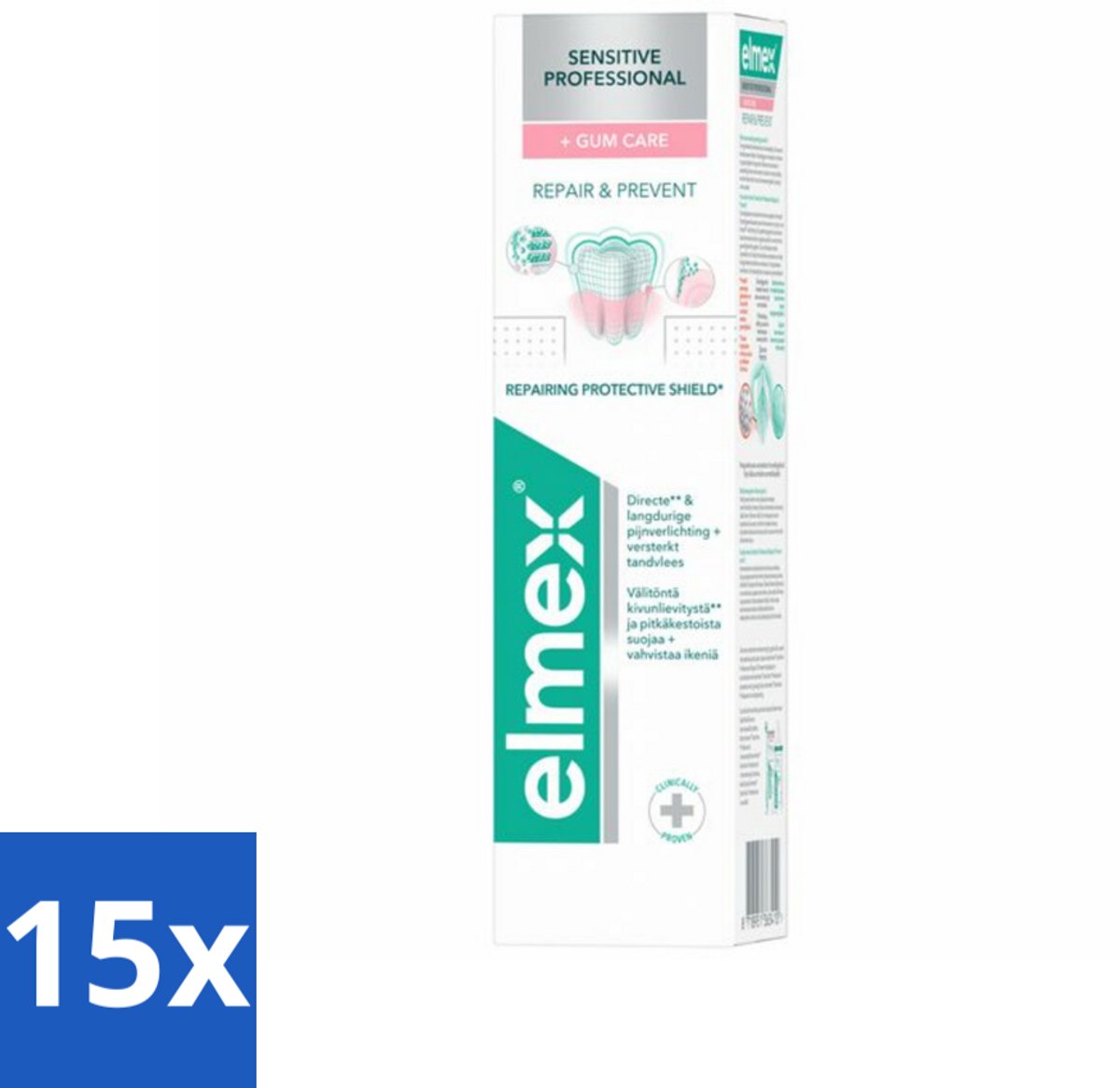 15 x Elmex Tandpasta Sensitive Professional Gum Care 75 ml - Gevoelige Tanden - Tandpasta - Gevoeligheid - Tandarts Aanbevolen - PRO-ARGIN Technologie