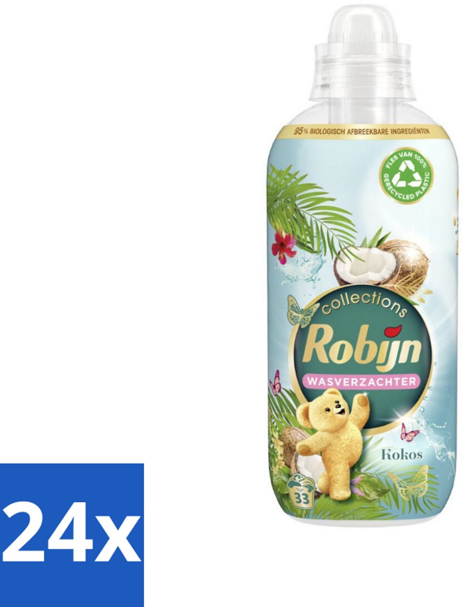 24 x Robijn Wasverzachter Kokos Sensation 33 Wasbeurten 825 ml - Wasverzachter - Kokosgeur - Wasroutine - Kleding Verzachten - Frisheid
