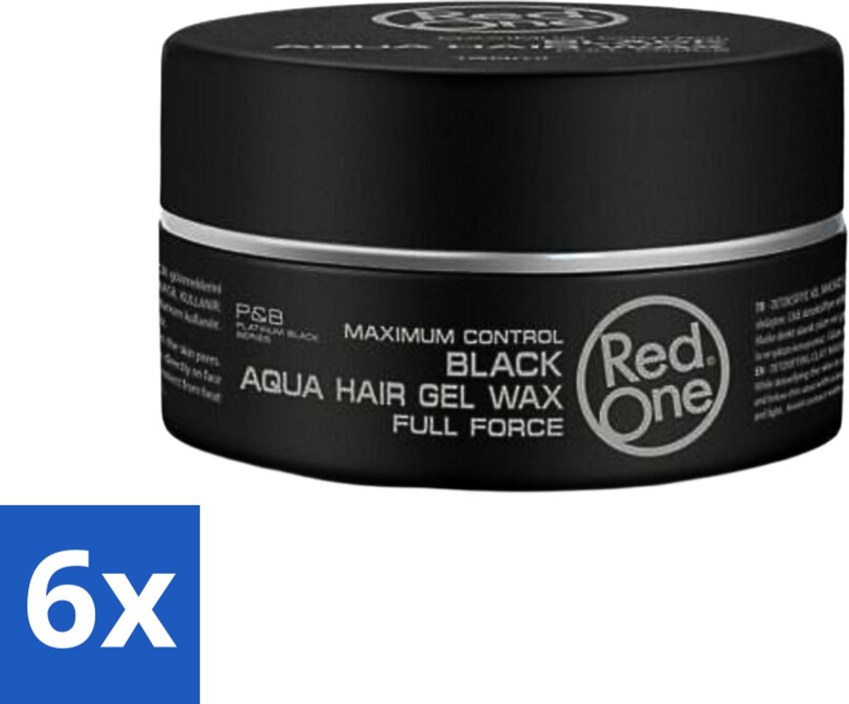 6 x Red One - Haarwax - Black - Aqua Hair Gel Wax - Voor Krachtige Fixatie & Glans - 150 ml - Haarwax - Haargel - Haargel Wax - Krachtige Fixatie - Glans