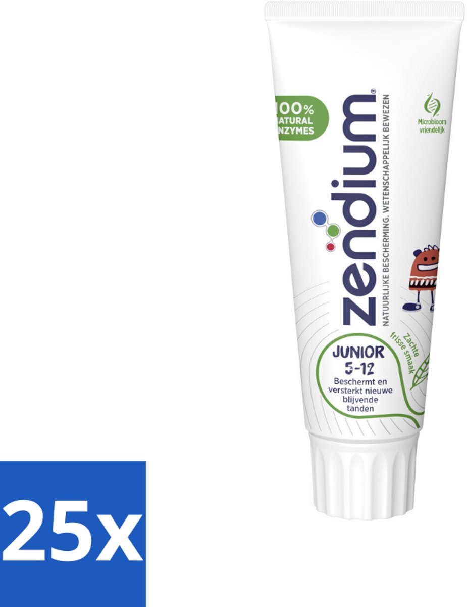 25 x Zendium Tandpasta Junior 75 ml - Tandpasta Voor Kinderen - Melktanden Beschermen - Volwassen Tanden Beschermen - Natuurlijke Enzymen - Eiwitten In Tandpasta