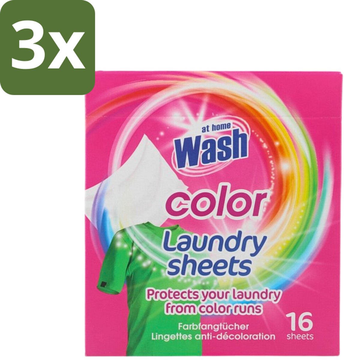 3 x At Home - Wash - Wasdoekjes - Gekleurde Was - Tegen Verkleuring - 12 Doekjes - Wasdoekjes - Kleurverschil - Was - Kleurstof - Wasmachine