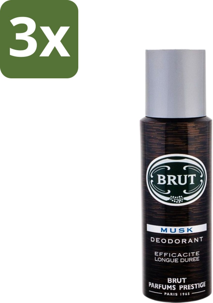 3 x Brut - Deodorant - Spray - Musk - Klassieke mannengeur - 200ml - Brut Musk - Deodorant Spray - Mannelijke Geur - Muskus - Houtachtige Geur