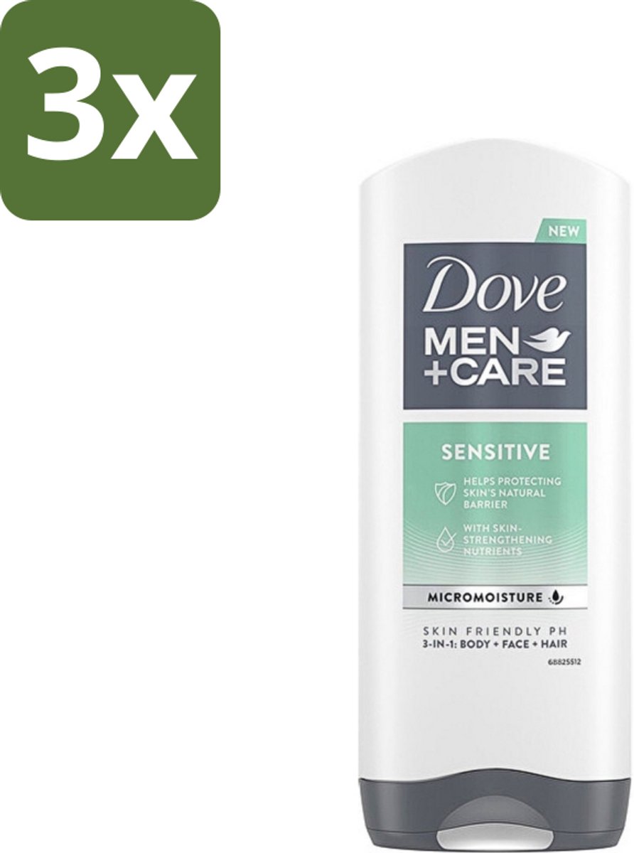 3 x Dove - Shower Gel - 3-in-1 - Men Care Sensitive - Verfrissend en zacht - 400 ml - Douchegel Mannen - Gevoelige Huid - 3-in-1 Douchegel - Mannelijke Huid Verzorging - Zachte Douchegel