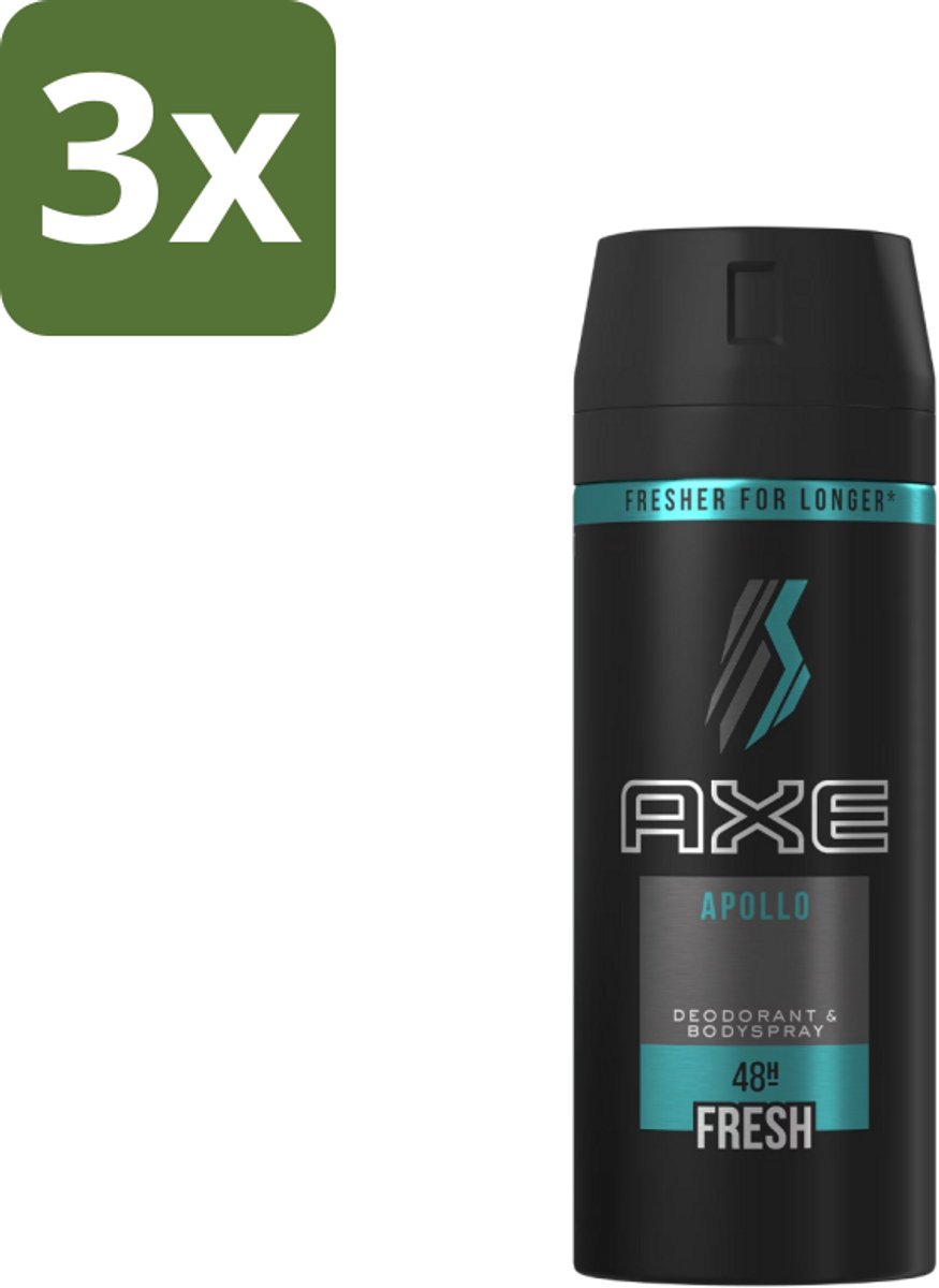 3 x Axe - Deodorant Bodyspray - 48hrs Non Stop Fresh - Apollo - 150 ml - Axe Apollo Deodorant Bodyspray - 48h Fresh - Non Stop Fresh - Deodorant Spray - Lichaamsgeur Bescherming